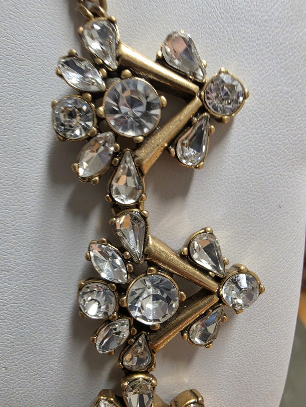 J Crew Brass Clear Crystal Triangle Cluster Statement Bib Necklace - Picture 5 of 8